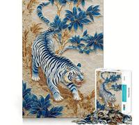 Jigsaws 1000 Pieces for Adults Blue And White Tiger Floral Art Sharp Joint Play, Problem Solve Toy, Calm Fun Time, Christmas Art Display (50x75cm)