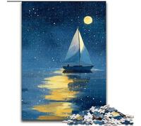 Jigsaws 1000 Pieces for Adults Boat Sailing Under The Starry Sky Jigsaw for Teenager & Families, Perfect DIY Decor & Brain-Teasing Challenge (size 50x75cm)