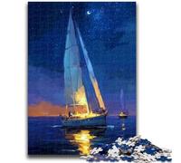 Jigsaws 1000 Pieces for Adults Boat Sailing Under The Starry Sky, Stress Relief with Fully Interlocking Randomly Shaped Pieces for And 14 Years Old 26X38CM