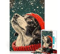 Jigsaws 1000 Pieces for Adults Border Collie Winter Snow Minimalist Art Sharp Joint Play, Problem Solve Toy, Calm Fun Time, Christmas Art Display (38x52cm)