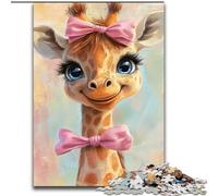 Jigsaws 1000 Pieces for Adults Bow Giraffe Jigsaw Puzzle Made of Wood Challenging Brain Teaser for Teenagers, Perfect for Home Decor Or Gift size 50X75CM