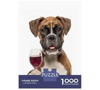 Jigsaws 1000 Pieces for Adults Boxer Dog with Wine Glass Jigsaws for Adults Hands-on Game Difficult Challenge Challenging Game Gifts 52x38cm/1000pcs
