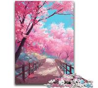 Jigsaws 1000 Pieces for Adults Bridge Under Cherry Blossoms Challenging Game And Family Play with Fully Interlocking Randomly Shaped Pieces 26x38cm