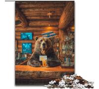 Jigsaws 1000 Pieces for Adults Brown Bear Drinking A Drink, Family Game Stress Reliever Difficult Challenge Enhance Love between Couples (size 26x38cm)
