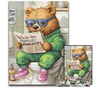 Jigsaws 1000 Pieces for Adults Brown Bear Go Toilet Wooden Jigsaw Puzzles for Adults Perfect for Teenagers & Collectors, Ideal Home Decor & Travel Gift 50x75CM/19.68x29.52inch
