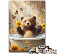 Jigsaws 1000 Pieces for Adults Brown Bear in The Bathroom for Age 14 Years And over Family Games Christmas Game Presents for Women 50x75cm