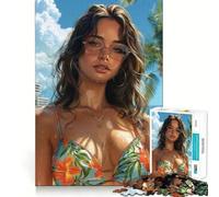 Jigsaws 1000 Pieces for Adults Brunette Bikini Beach Girl Clean Fit Decor Brain Exercise Toy Cozy Time Play Birthday Fun Play (38x26cm)