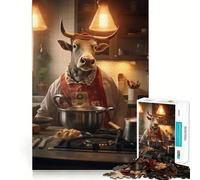 Jigsaws 1000 Pieces for Adults Bull Cooking Kitchen Funny Flawless Fit Art Mind Game Gift Slow Game Play Christmas Wall Art (50x75cm)