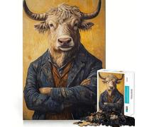 Jigsaws 1000 Pieces for Adults Bull in A Suit Painting Flawless Fit Art Mind Game Gift Slow Game Play Christmas Wall Art (38x26cm)