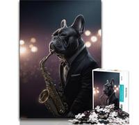 Jigsaws 1000 Pieces for Adults Bulldog Playing Saxophone Adult Puzzles,Challenging Game Gifts for Is Ideal As A Gift for The Whole Family 38x26cm