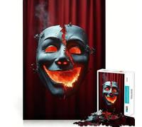Jigsaws 1000 Pieces for Adults Burning Mask on Red Curtain Flawless Fit Art Mind Game Gift Slow Game Play Christmas Wall Art (38x52cm)