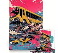 Jigsaws 1000 Pieces for Adults Bus Crashing Through Debris Flawless Fit Art Mind Game Gift Slow Game Play Christmas Wall Art (38x26cm)
