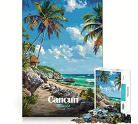 Jigsaws 1000 Pieces for Adults Cancun Mexico Beach Paradise Flawless Fit Art Mind Game Gift Slow Game Play Christmas Wall Art (38x52cm)