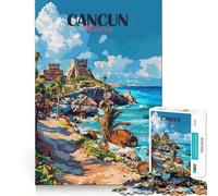 Jigsaws 1000 Pieces for Adults Cancun Mexico Travel Poster Flawless Fit Art Mind Game Gift Slow Game Play Christmas Wall Art (38x52cm)