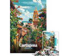 Jigsaws 1000 Pieces for Adults Cartagena, Colombia Street View Illustration Brain Intelligence Challenge Addictive Toys Relax Games Family Activities Funny Gifts (size 38x26cm)