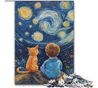 Jigsaws 1000 Pieces for Adults Cat And Little Boy Puzzle Made of Wood Brain Teaser Game for Teenagers, Perfect size 50X75CM