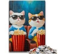 Jigsaws 1000 Pieces for Adults Cat Eating Popcorn for Age 14 Years And over Family Games Christmas Game Presents for Women 50x75cm