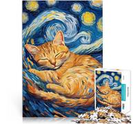 Jigsaws 1000 Pieces for Adults Cat in Starry Night Made of cardboard Suitable for people aged 14 and above Interesting stress reduction gifts for friends and family。size:26x38cm/10.24x14.96inch