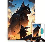 Jigsaws 1000 Pieces for Adults Cat Knights︰ Feline Fantasy Warriors Flawless Fit Art Mind Game Gift Slow Game Play Christmas Wall Art (50x75cm)