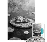 Jigsaws 1000 Pieces for Adults Cat Nap on Lily Pad Painting for Birthday, Chrismas Wall Decoration Family Games Suitable for Ages 14 And Up (38x52cm)