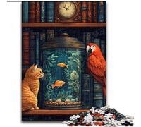 Jigsaws 1000 Pieces for Adults Cat on The Bookshelf Jigsaw Puzzles for Adults 1000 Piece Challenging Brain Teaser for Teenagers, Family Fun, DIY Home Decor Gift (Size 26x38cm)