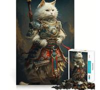 Jigsaws 1000 Pieces for Adults Cat Samurai Warrior Japan Clean Fit Decor Brain Exercise Toy Cozy Time Play Birthday Fun Play (38x52cm)