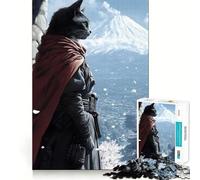 Jigsaws 1000 Pieces for Adults Cat Samurai with Mountain View Exact Cut Art Cognitive Teaser Toy Relax Time Game Christmas Art Gift (38x26cm)