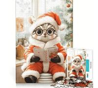 Jigsaws 1000 Pieces for Adults Cat Santa Reading Clean Fit Decor Brain Exercise Toy Cozy Time Play Birthday Fun Play (38x26cm)
