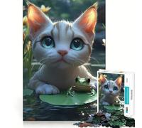 Jigsaws 1000 Pieces for Adults Cat Sphynx And Frog Friends Animal Clean Fit Decor Brain Exercise Toy Cozy Time Play Birthday Fun Play (38x52cm)