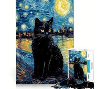 Jigsaws 1000 Pieces for Adults Cat Starry Night Clean Fit Decor Brain Exercise Toy Cozy Time Play Birthday Fun Play (38x26cm)