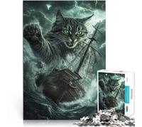 Jigsaws 1000 Pieces for Adults Cat Storm Ship Lernspiel-Herausforderungsspielzeug mit passendem Poster und Quizblatt75x50cm