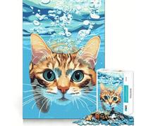 Jigsaws 1000 Pieces for Adults Cat Underwater Digital Art Clean Fit Decor Brain Exercise Toy Cozy Time Play Birthday Fun Play (38x26cm)