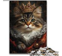 Jigsaws 1000 Pieces for Adults Cat Wearing A Crown, Stress Reliever Difficult Challenge Secret Santa Gifts for Age 14 Years Up (Size50x75cm)