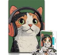 Jigsaws 1000 Pieces for Adults Cat with Headphones,Help The Brain Exercise Addictive Toys to Cultivate Patience Artists Collection,Fine Art (75x50cm)