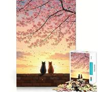 Jigsaws 1000 Pieces for Adults Cats Beneath The Sakura Sunset Clean Fit Decor Brain Exercise Toy Cozy Time Play Birthday Fun Play (50x75cm)