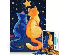 Jigsaws 1000 Pieces for Adults Cats Gazing at A Starry Night Exact Cut Art Cognitive Teaser Toy Relax Time Game Christmas Art Gift (50x75cm)