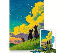 Jigsaws 1000 Pieces for Adults Cats Gazing at Sunset Sky Clean Fit Decor Brain Exercise Toy Cozy Time Play Birthday Fun Play (38x52cm)