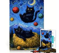 Jigsaws 1000 Pieces for Adults Cats in A Starry Night Parody Clean Fit Decor Brain Exercise Toy Cozy Time Play Birthday Fun Play (38x26cm)