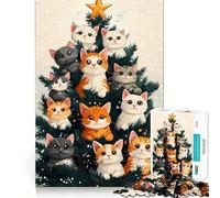 Jigsaws 1000 Pieces for Adults Cats on Christmas Tree Exact Cut Art Cognitive Teaser Toy Relax Time Game Christmas Art Gift (38x26cm)