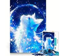 Jigsaws 1000 Pieces for Adults Celestial Cat Gazing at The Moon Exact Cut Art Cognitive Teaser Toy Relax Time Game Christmas Art Gift (38x26cm)