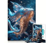 Jigsaws 1000 Pieces for Adults Celestial Koi Glowing Golden-Blue D Fish Artwork Exact Cut Art Cognitive Teaser Toy Relax Time Game Christmas Art Gift (38x52cm)