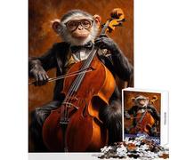 Jigsaws 1000 Pieces for Adults Cello Playing Monkey Home Decoration Toys Art Work Gift for Educational Game Fun at Home Activities, Size 50x75cm