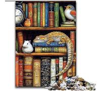 Jigsaws 1000 Pieces for Adults Chameleon on Bookshelf Made of Wood, Perfect DIY Art Decor Or Birthday Gift size 50X75CM Brain Teaser Game for Teenagers, Perfect