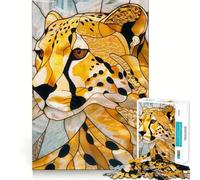Jigsaws 1000 Pieces for Adults Cheetah Animal Gold Exact Cut Art Cognitive Teaser Toy Relax Time Game Christmas Art Gift (38x52cm)