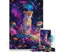 Jigsaws 1000 Pieces for Adults Cheetah in Cosmos - Exact Cut Art Cognitive Teaser Toy Relax Time Game Christmas Art Gift (38x52cm)