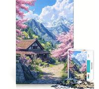 Jigsaws 1000 Pieces for Adults Cherry Blossom Retreat- Clean Fit Decor Brain Exercise Toy Cozy Time Play Birthday Fun Play (38x52cm)