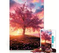 Jigsaws 1000 Pieces for Adults Cherry Blossom Tree at Sunset Exact Cut Art Cognitive Teaser Toy Relax Time Game Christmas Art Gift (50x75cm)