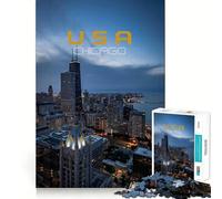 Jigsaws 1000 Pieces for Adults Chicago Skyline at Dusk Exact Cut Art Cognitive Teaser Toy Relax Time Game Christmas Art Gift (50x75cm)