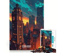 Jigsaws 1000 Pieces for Adults Chicago Skyline Sunset Exact Cut Art Cognitive Teaser Toy Relax Time Game Christmas Art Gift (50x75cm)