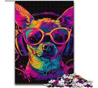 Jigsaws 1000 Pieces for Adults Chihuahua DJ Neon Made of Wood, for Teenagers Age Group 14+, Home Decor 50x75cm for Birthdays, Holidays, And Special Occasions